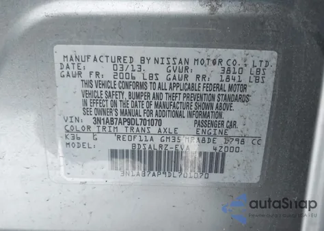 2013 Nissan Sentra Sr из США, поврежденный, VIN 3N1AB7AP9DL701070